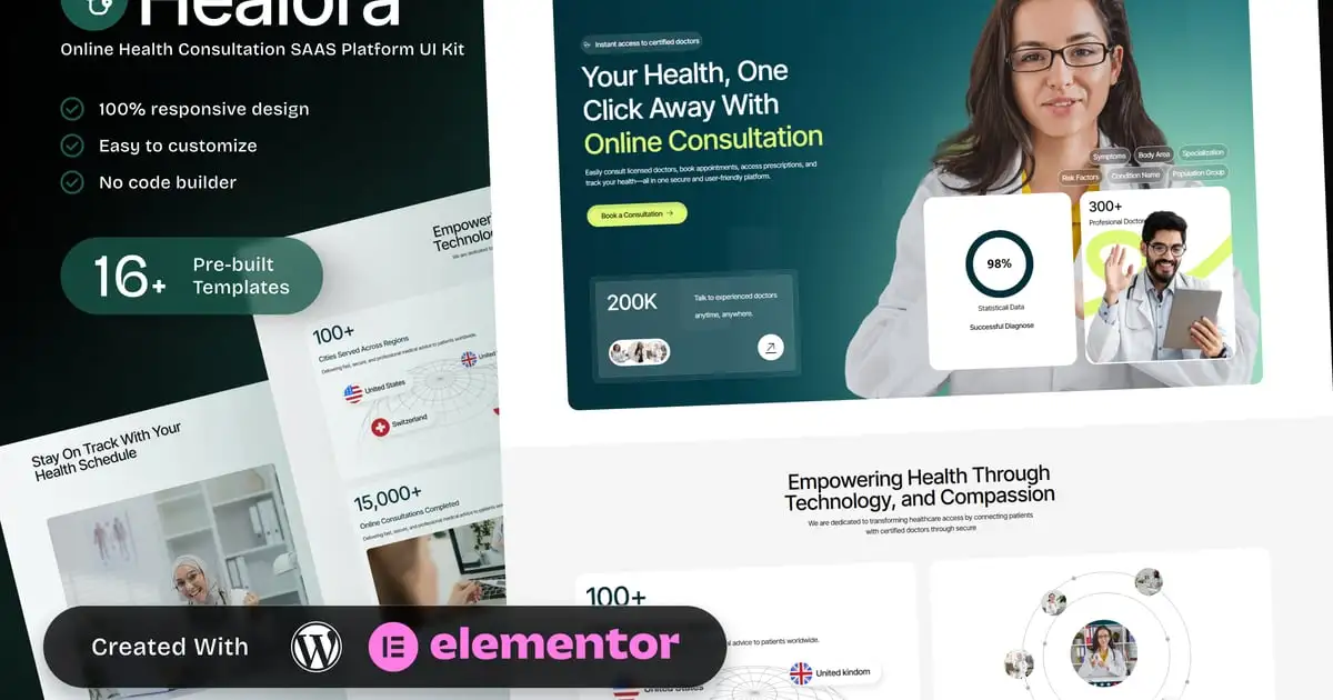 Healora – Online Health Consultation SAAS Platform Elementor Template Kit