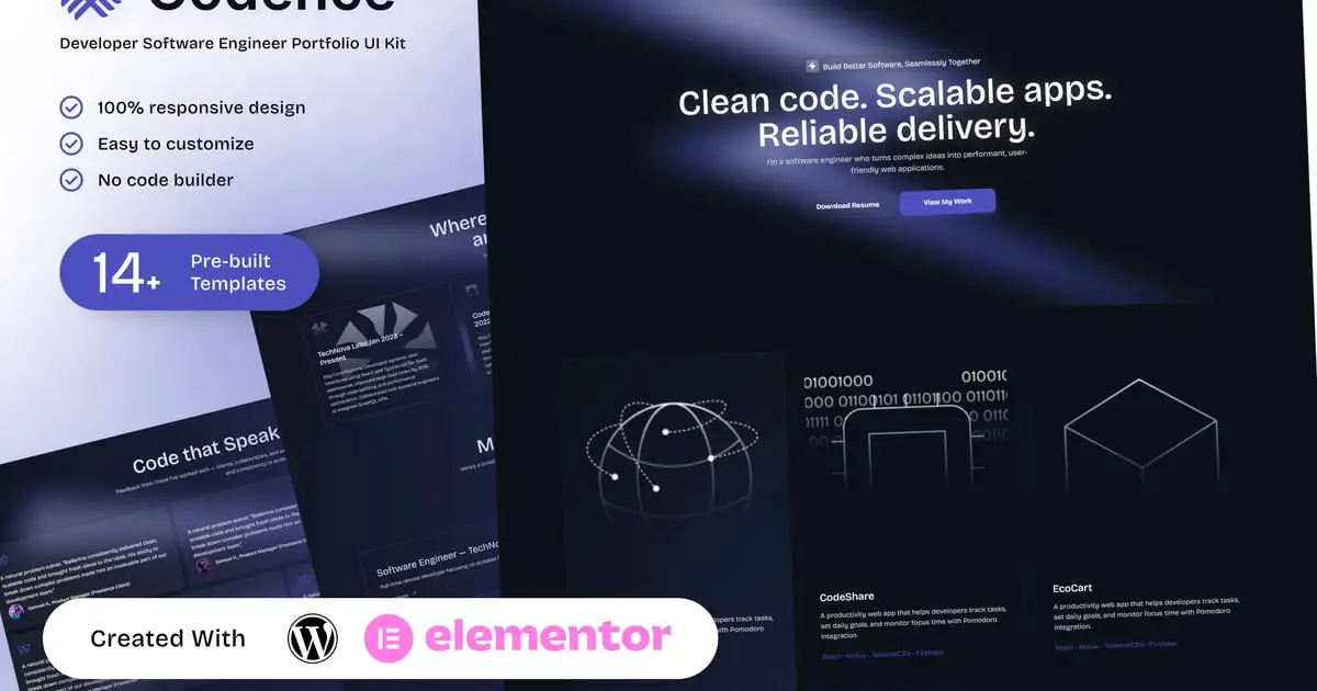 Codence – Developer Software Engineer Portfolio Elementor Template Kit