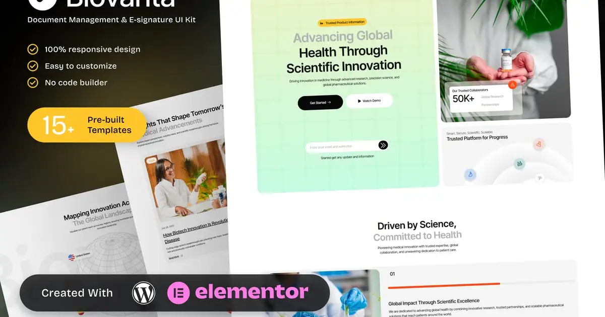 Biovanta – Pharmaceuticals & Biotechnology Industry Elementor Template Kit