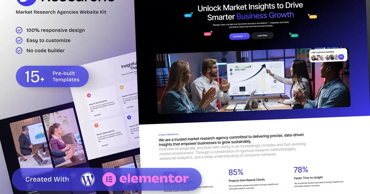 Researcho – Market Research Agencies Elementor Template Kit
