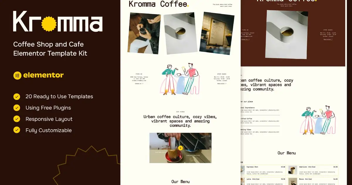 Kromma – Coffee Shop and Cafe Elementor Template Kit