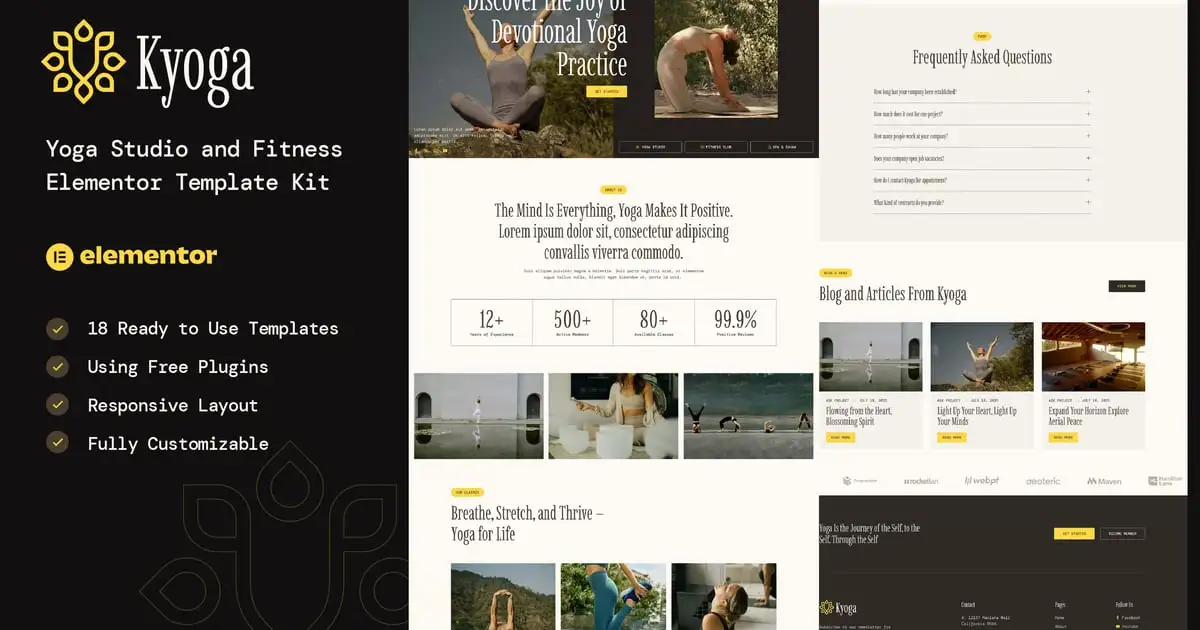 Kyoga – Yoga Studio & Fitness Elementor Template Kit