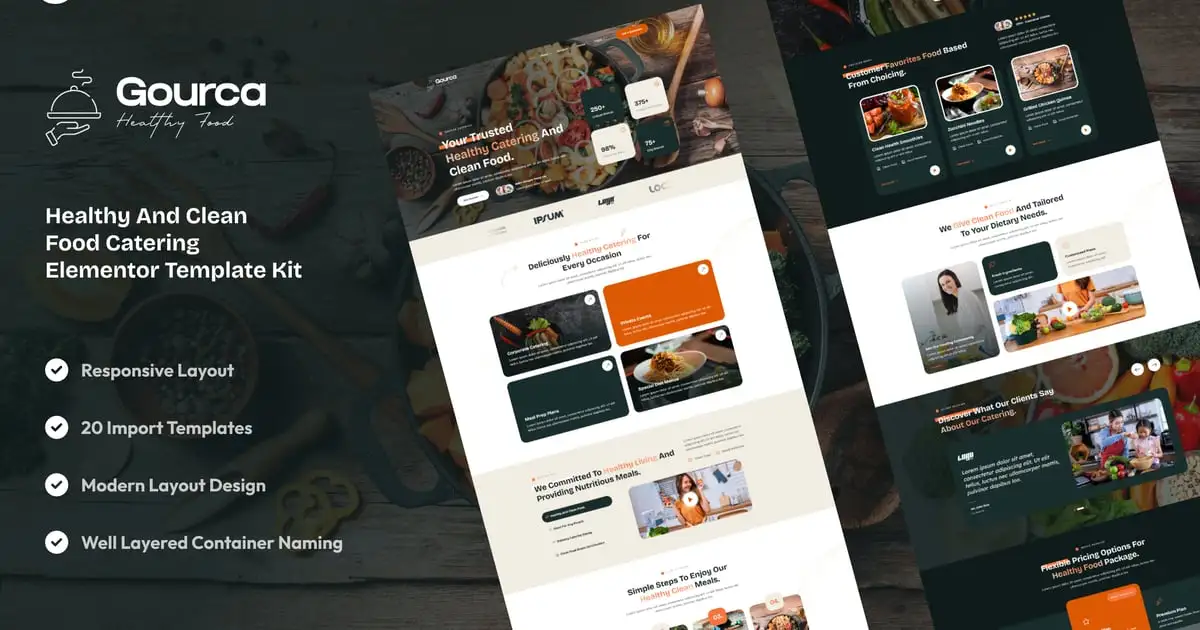 Gourca – Healthy & Clean Food Catering Elementor Template Kit