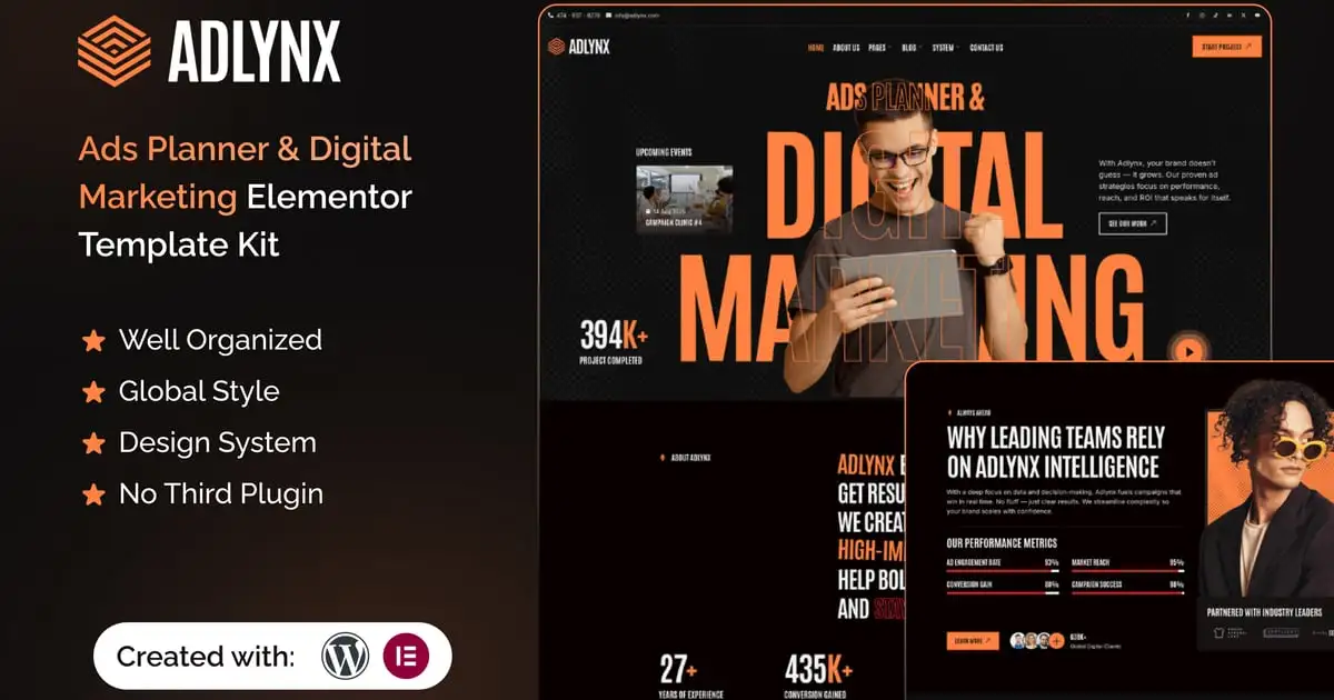Adlynx – Ads Planner & Digital Marketing Elementor Template Kit