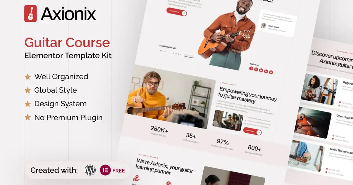 Axionix – Guitar Course Elementor Template Kit