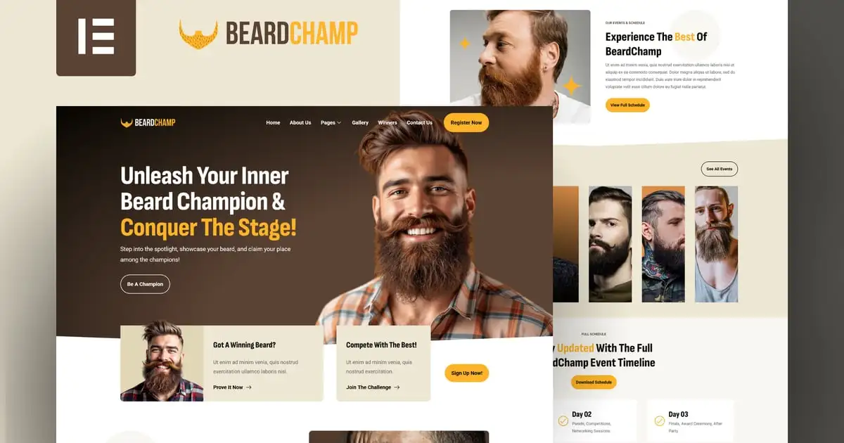 BeardChamp – Beard & Mustache Competition Elementor Template Kit