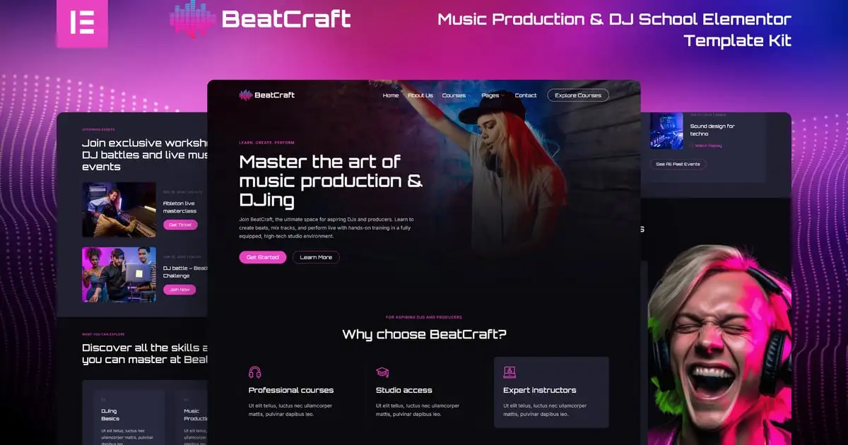 Beatcraft – Music Production & DJ School Elementor Template Kit