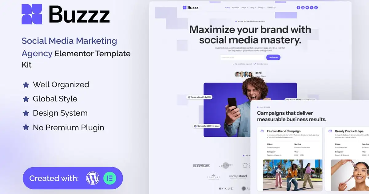 Buzzz – Social Media Marketing Agency Elementor Template Kit