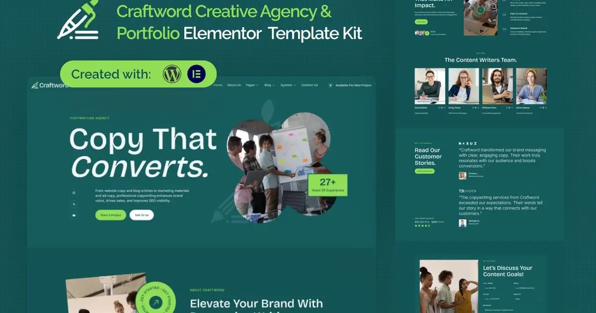 Craftword – Creative Agency & Copywiting Portfolio Elementor Template Kit