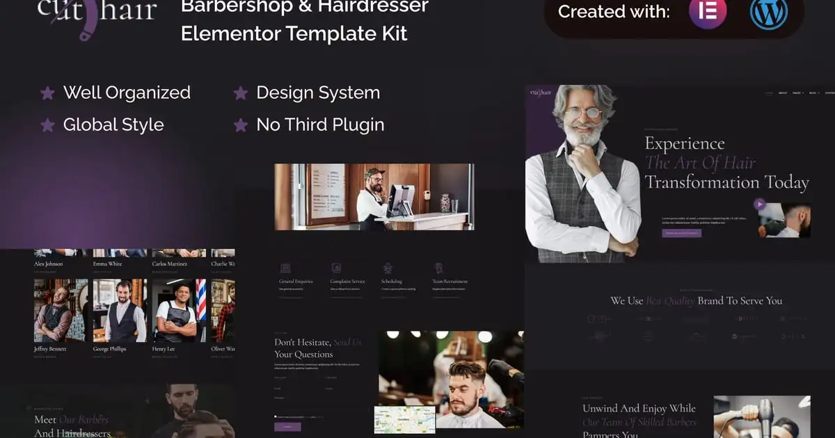 Cuthair – Barbershop & Hairdresser Elementor Pro Template Kit