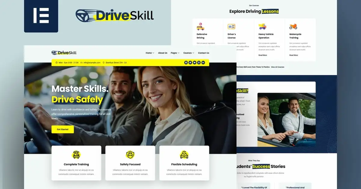 DriveSkill – Driving School Elementor Template Kit