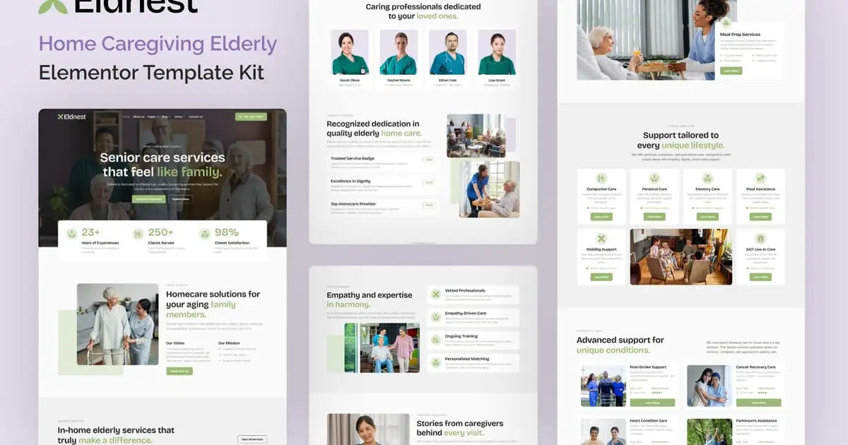 Eldnest – Home Caregiving Elderly Elementor Template Kit