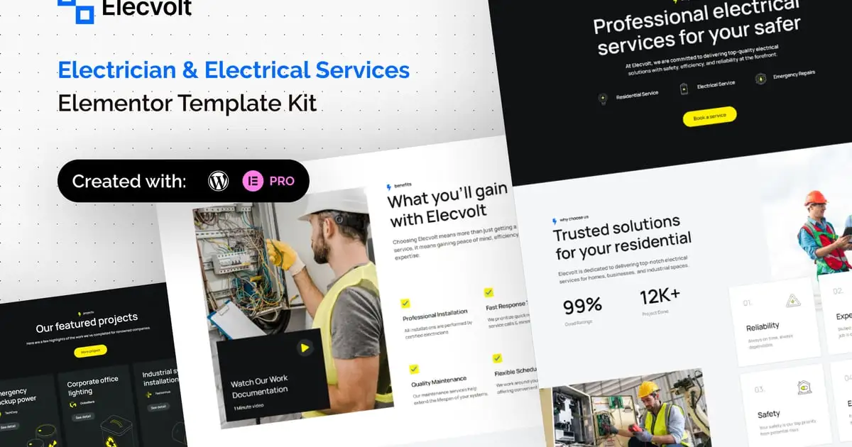 Elecvolt – Electrician & Electrical Services Elementor Template Kit