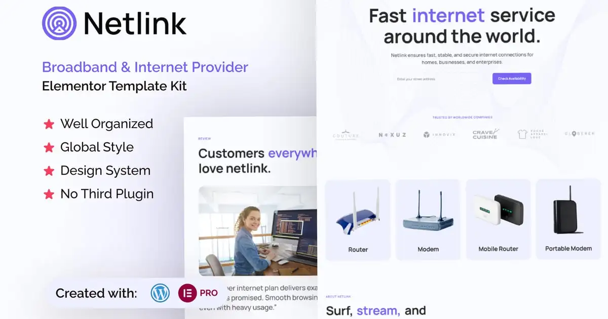 Netlink – Broadband & Internet Provider Elementor Template Kit
