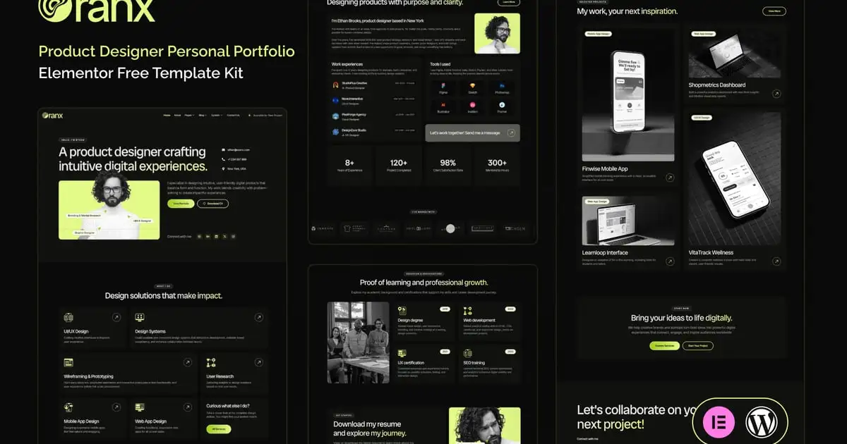 Oranx – Product Designer Personal Portfolio Elementor Template Kit