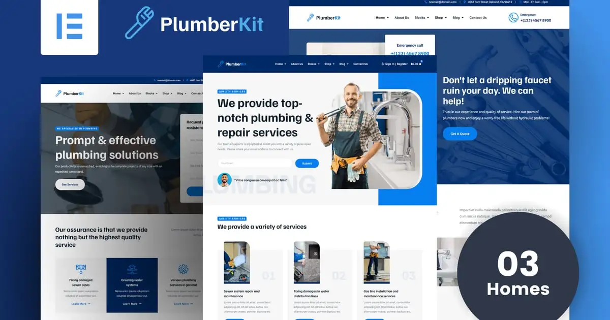 PlumberKit – Plumbing Services Elementor Template Kit