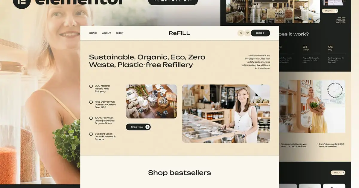 ReFill – Zero Waste Shop eCommerce Elementor Pro Template Kit