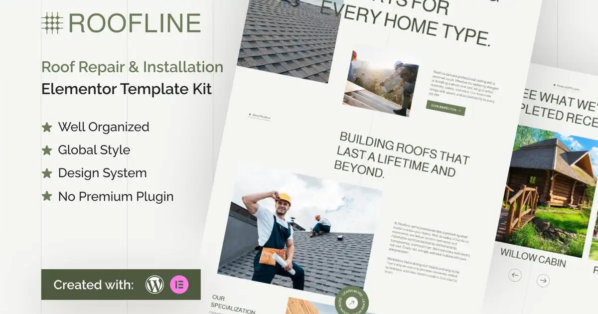 Roofline – Roof Repair & Installation Elementor Template Kit