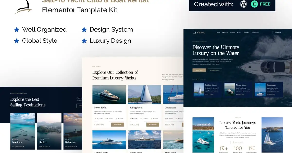 Sailpro – Yacht Club & Boat Rental Elementor Template Kit