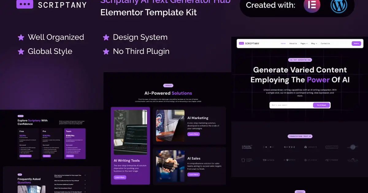 Scriptany – AI Text Generator Hub Elementor Pro Template Kit