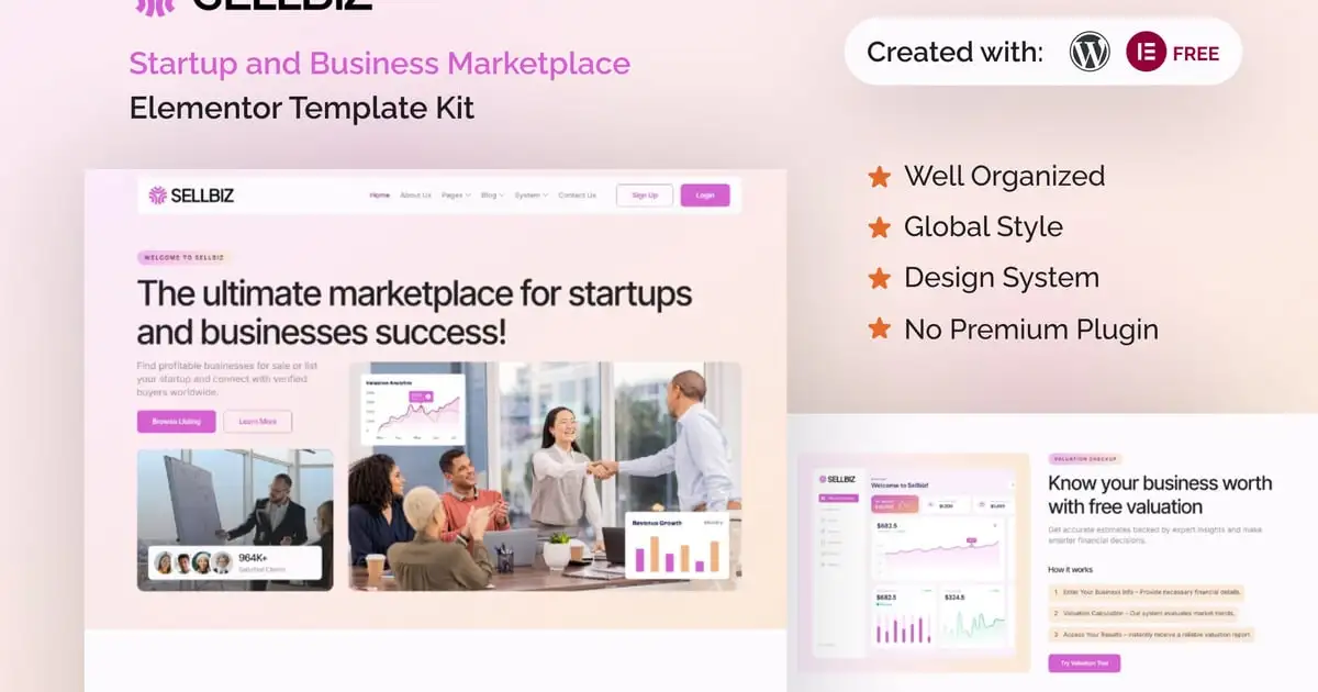 Sellbiz – Startup and Business Marketplace Elementor Template Kit