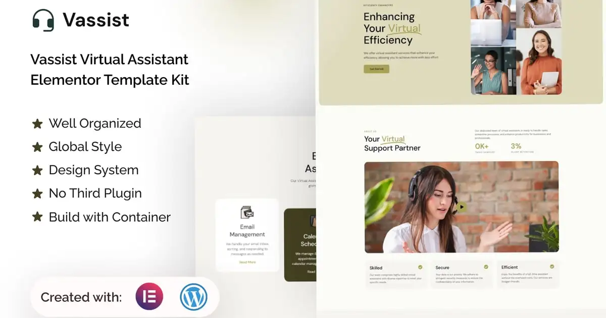 Vassist – Virtual Assistant Elementor Pro Template Kit