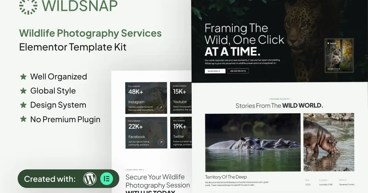 Wildsnap – Wildlife Photography Services Elementor Template Kit