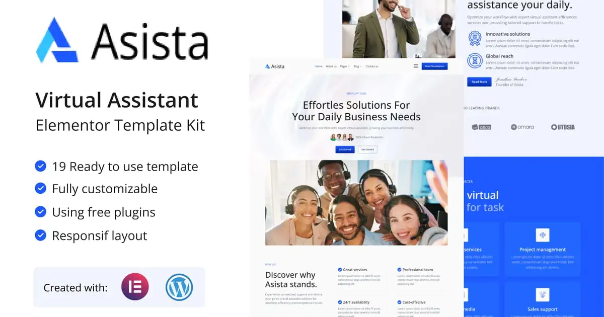 Asista – Virtual Assistant Elementor Template Kit