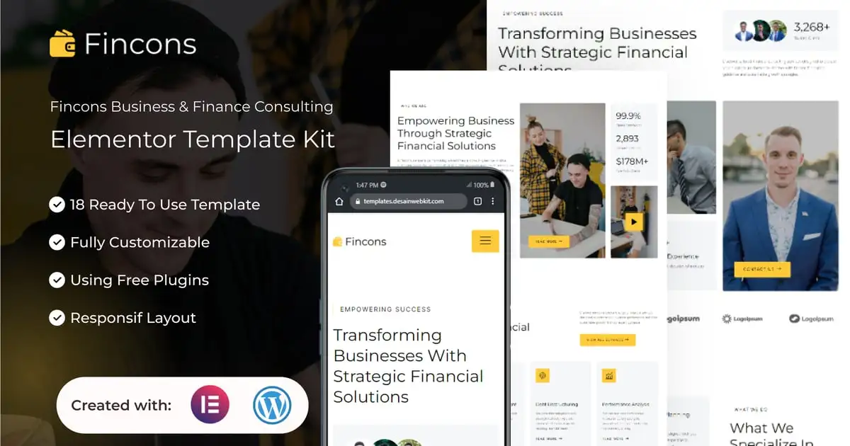 Fincons – Business & Finance Consulting Elementor Template Kit