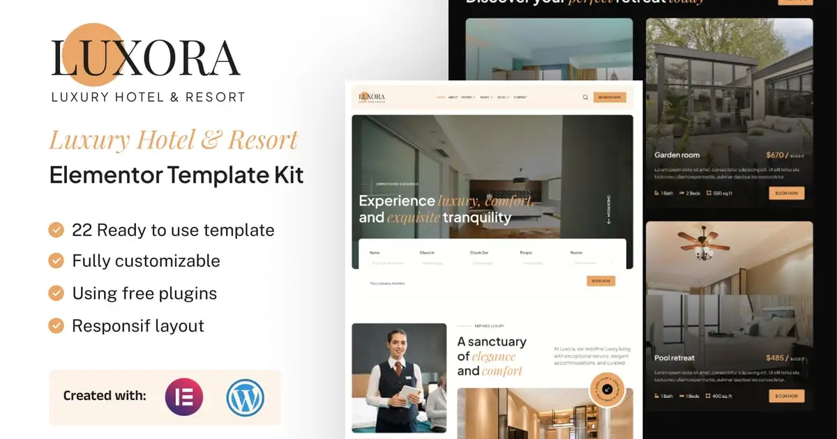 Luxora – Luxury Hotel & Resort Elementor Template Kit