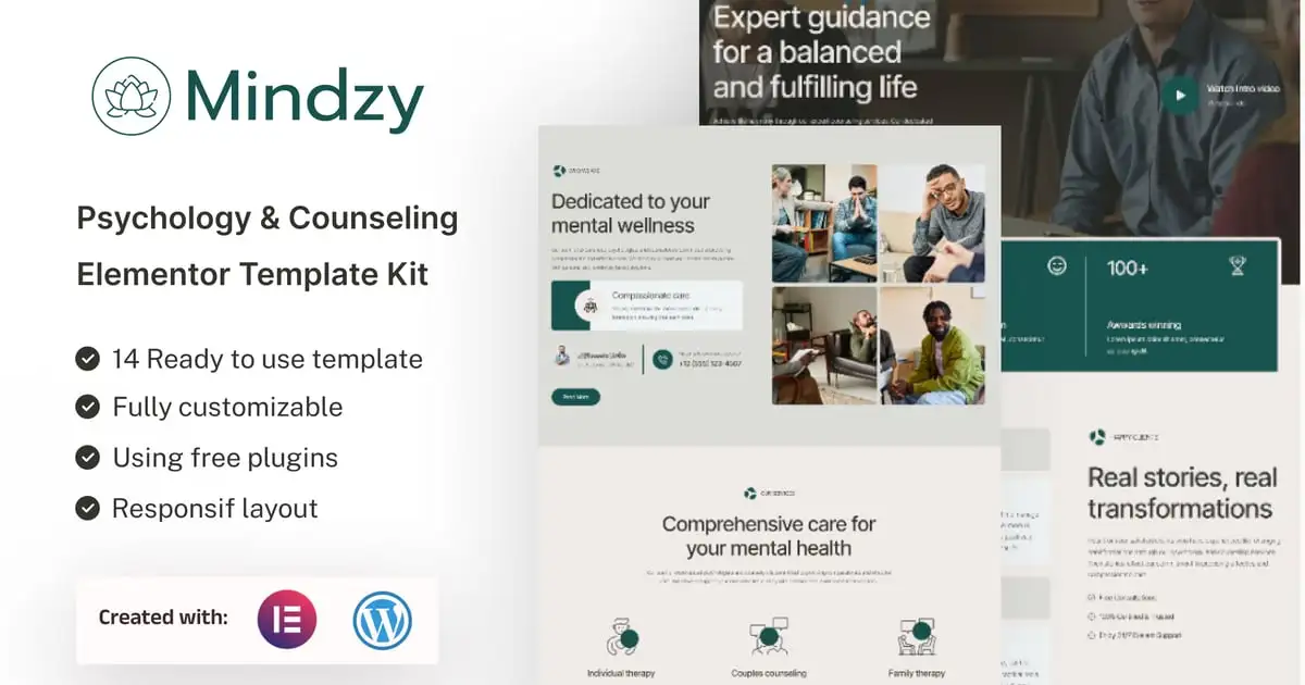 Mindzy – Psychology & Counseling Elementor Template Kit