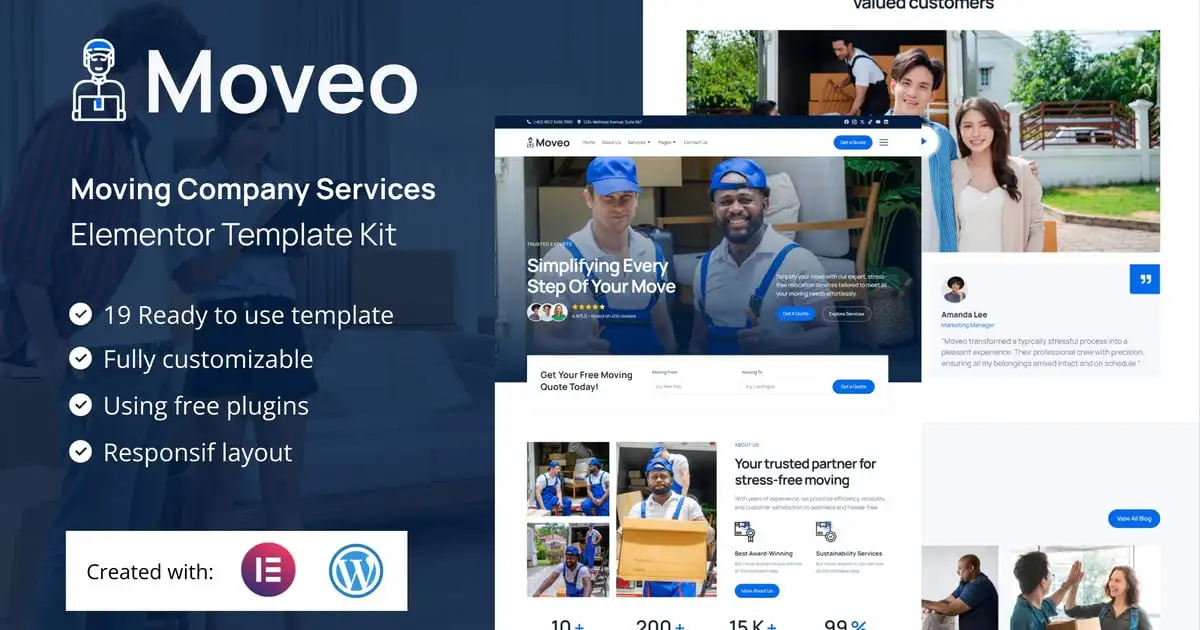 Moveo – Moving Company Services Elementor Template Kit