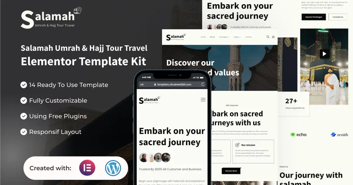 Salamah – Umrah & Hajj Tour Travel Elementor Template Kit