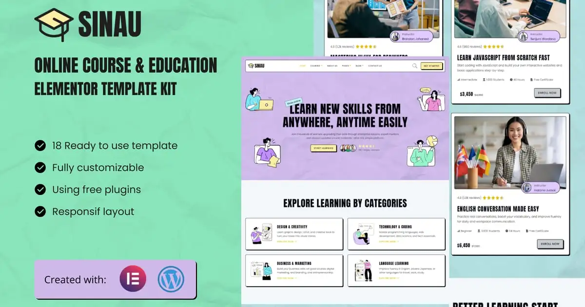 Sinau – Online Course & Education Elementor Template Kit