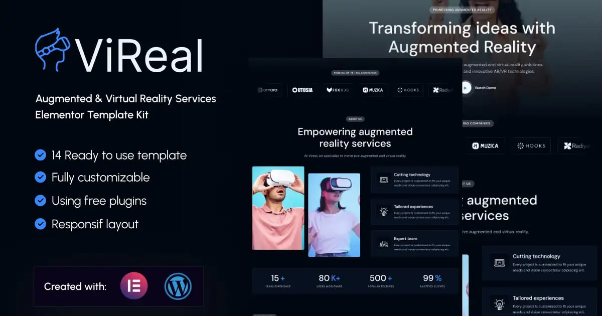 Vireal – Augmented & Virtual Reality Services Elementor Template Kit