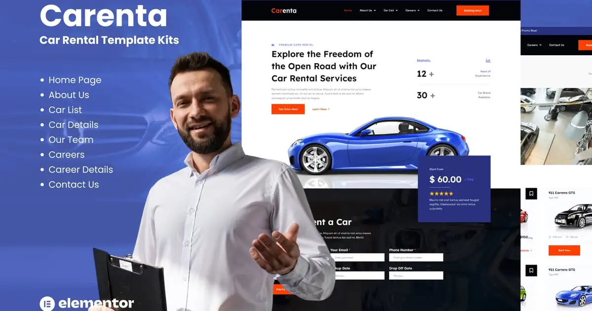 Carenta – Car Rental Business Elementor Template Kits