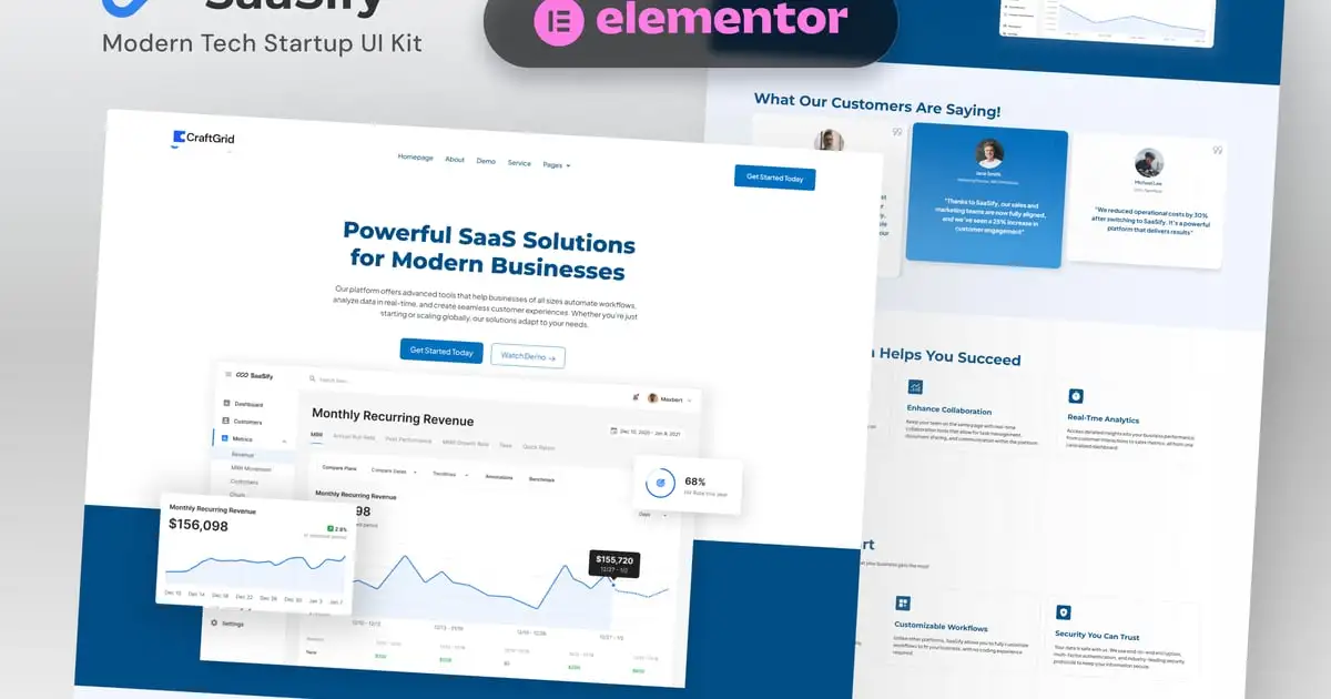 SaaSify – Modern Tech Startup Elementor Template Kit