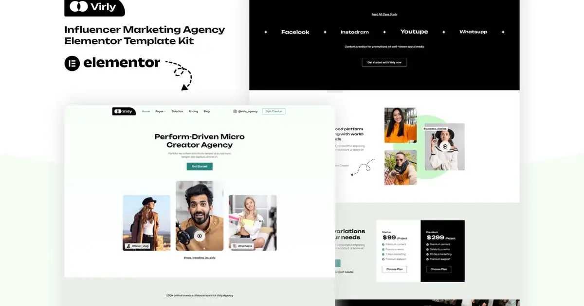 Virly – Influencer Marketing Agency Elementor Template Kit