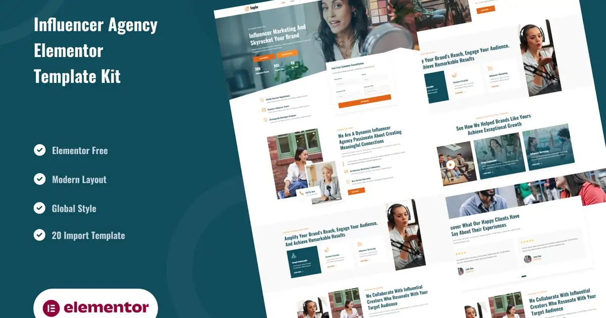 Inplu – Influencer Agency & Marketing Elementor Template Kit