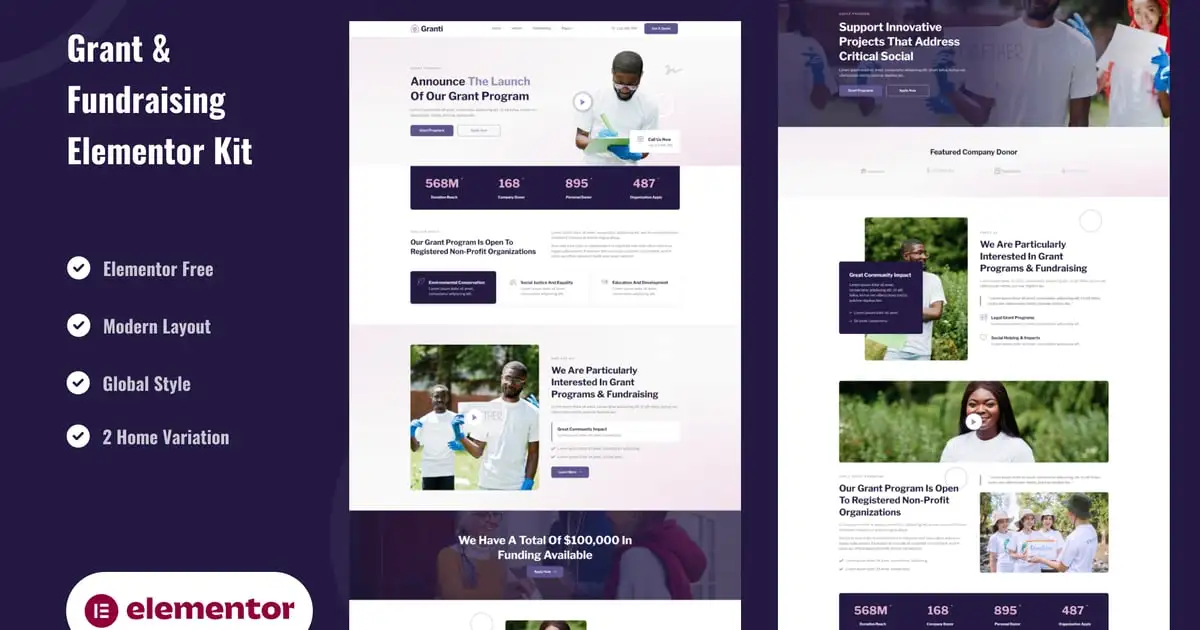 Grant & Fundraising – Elementor Template Kit
