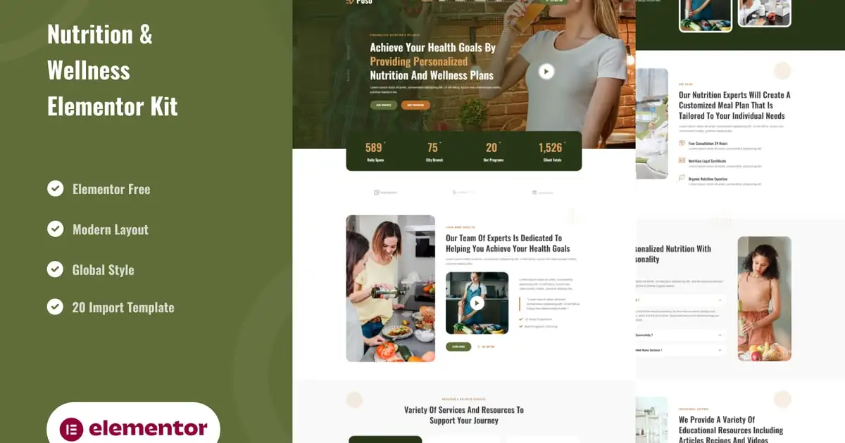 Poso – Personalized Nutrition & Wellness Elementor Template Kit