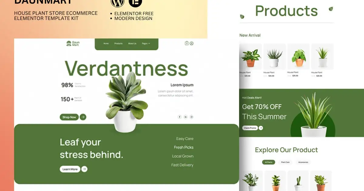 Daunmart – Houseplant Store Ecommerce Elementor Pro Template Kit