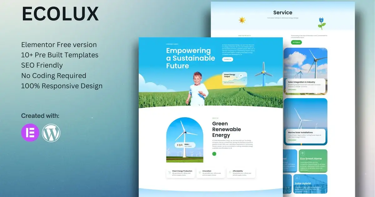 Ecolux – Green Renewable Energy Elementor Template Kit