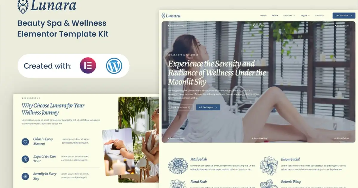 Lunara – Beauty Spa Wellnes Elementor Template Kit