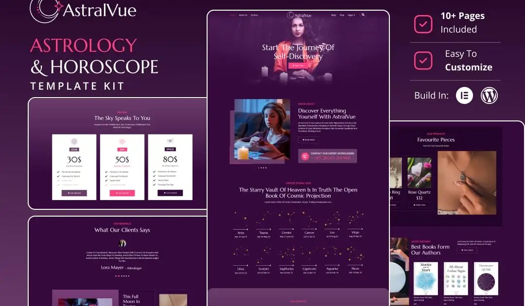 AstralVue – Astrology & Horoscope Elementor Template Kit