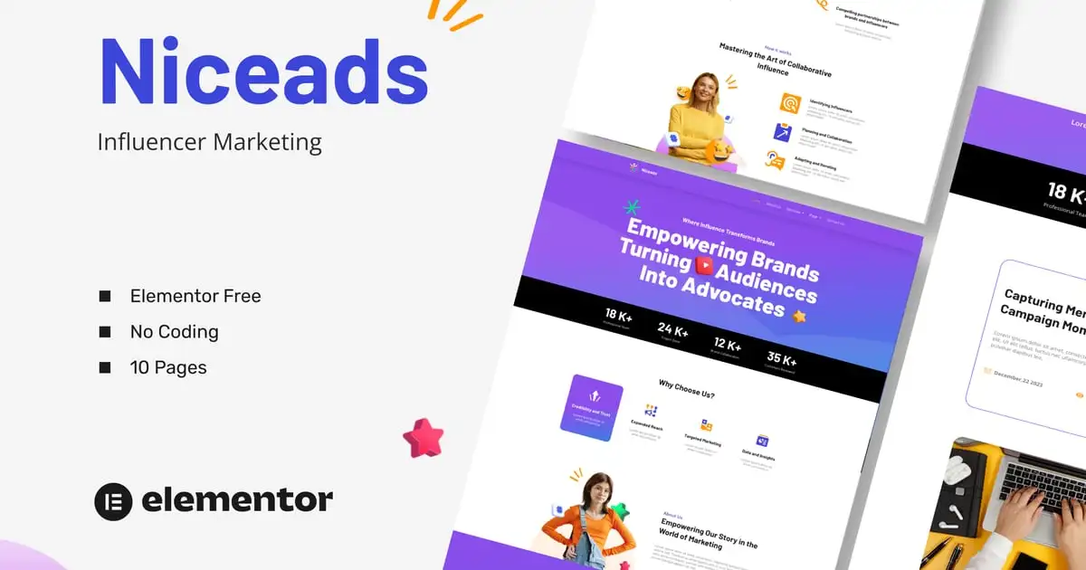 Niceads – Influencer Marketing Elementor Template Kit
