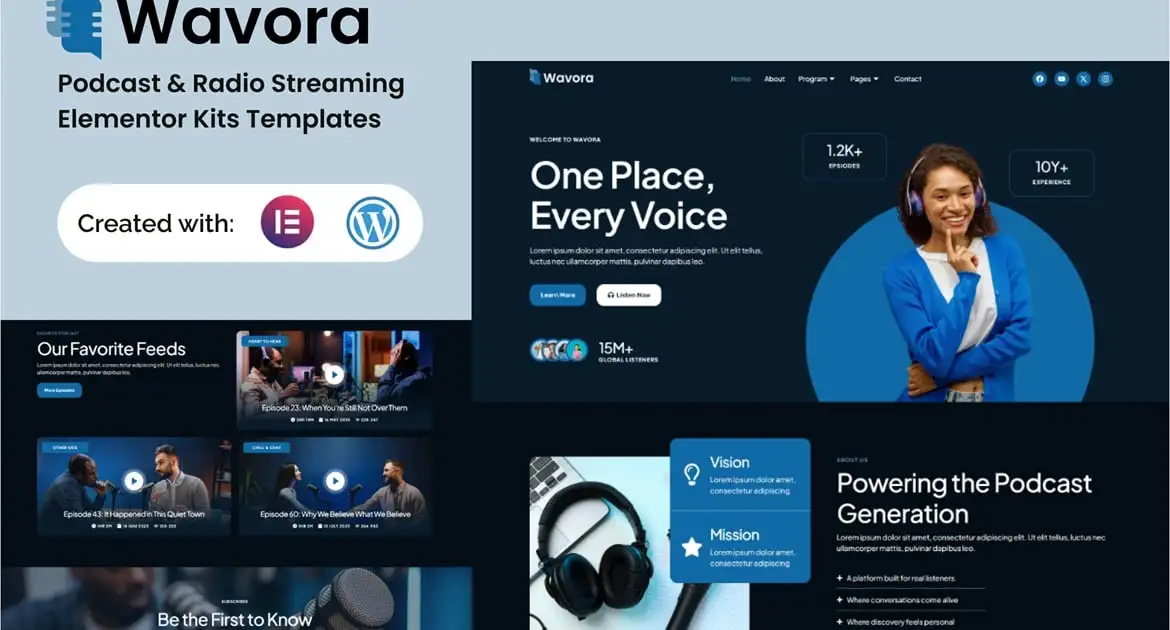Wavora – Podcast & Radio Streaming Elementor Template Kit