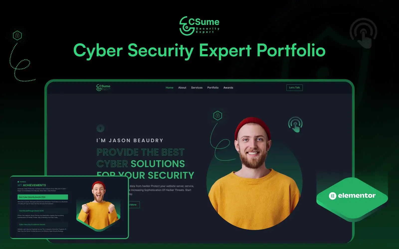 Csume V2: Cyber Security Expert portfolio Elementor Template Elementor Kit