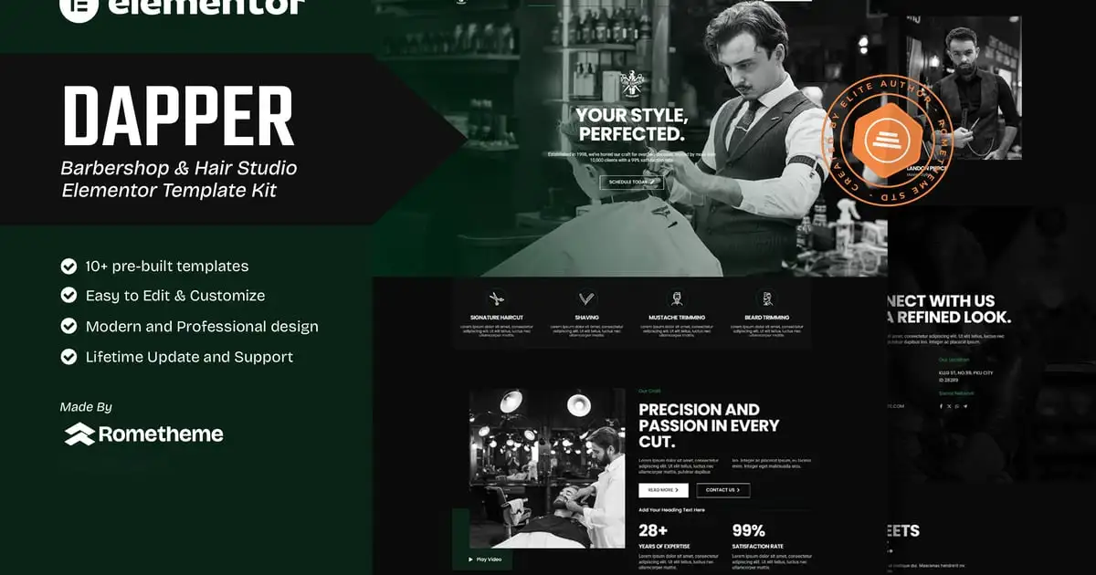 dapper-kit-cover Dapper – Barbershop & Hair Studio Elementor Template Kit