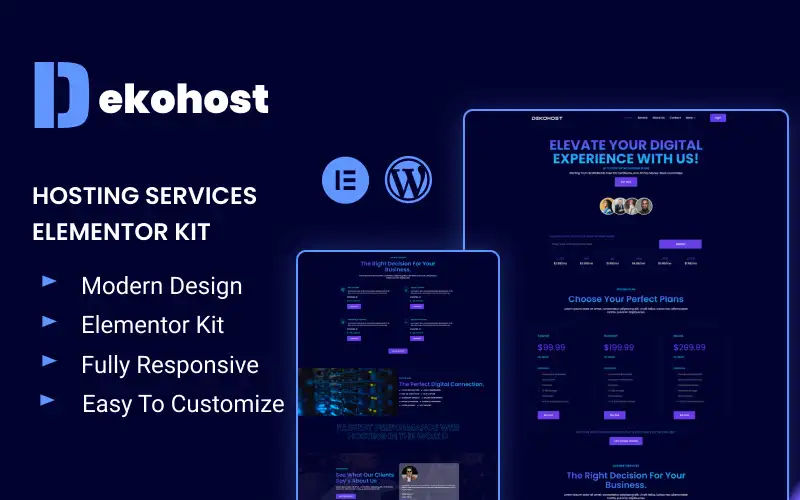 Dekohost – Hosting & Domain Services Provider Elementor Template Kit Elementor Kit